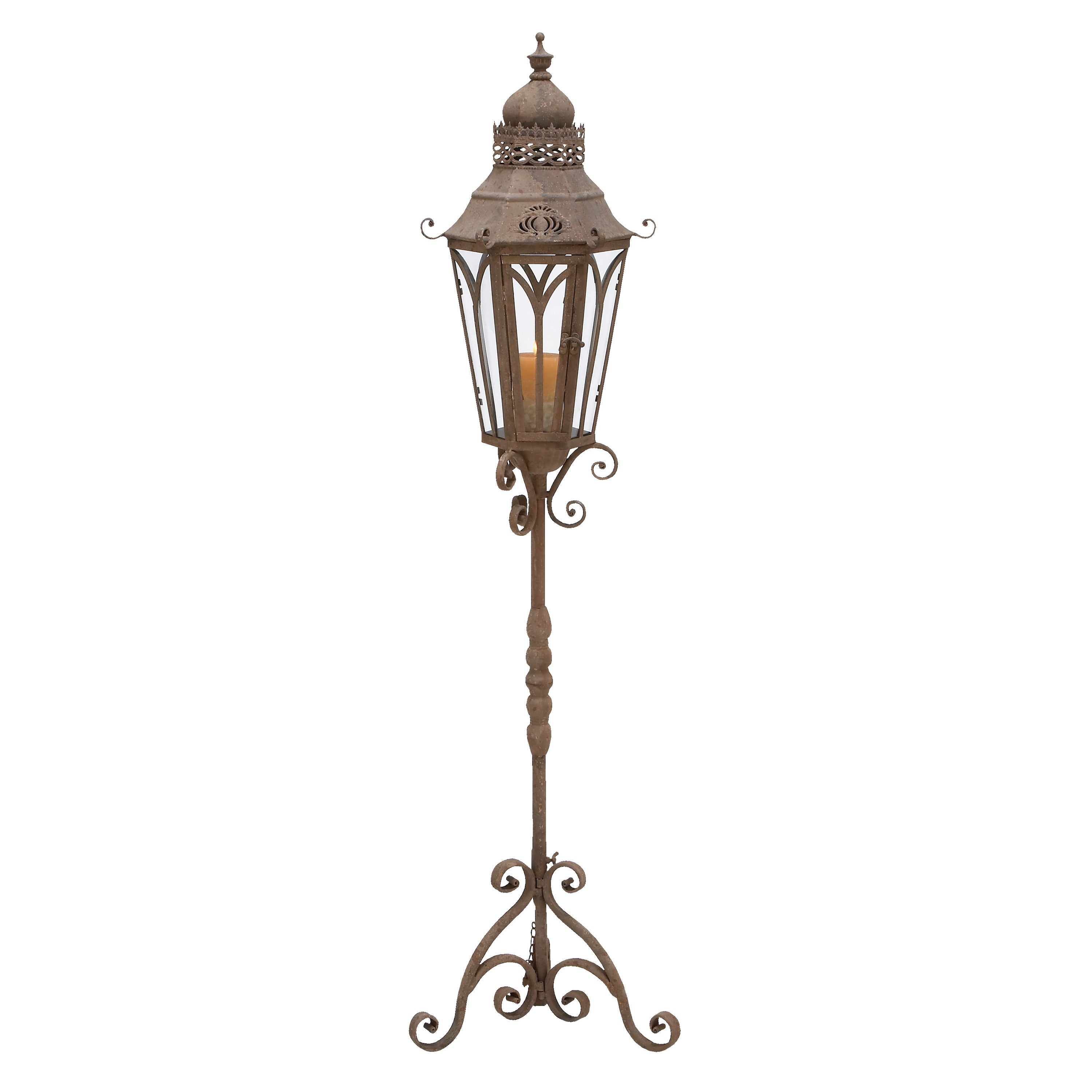 DecMode Brown Metal Tall Standing Candle Lantern