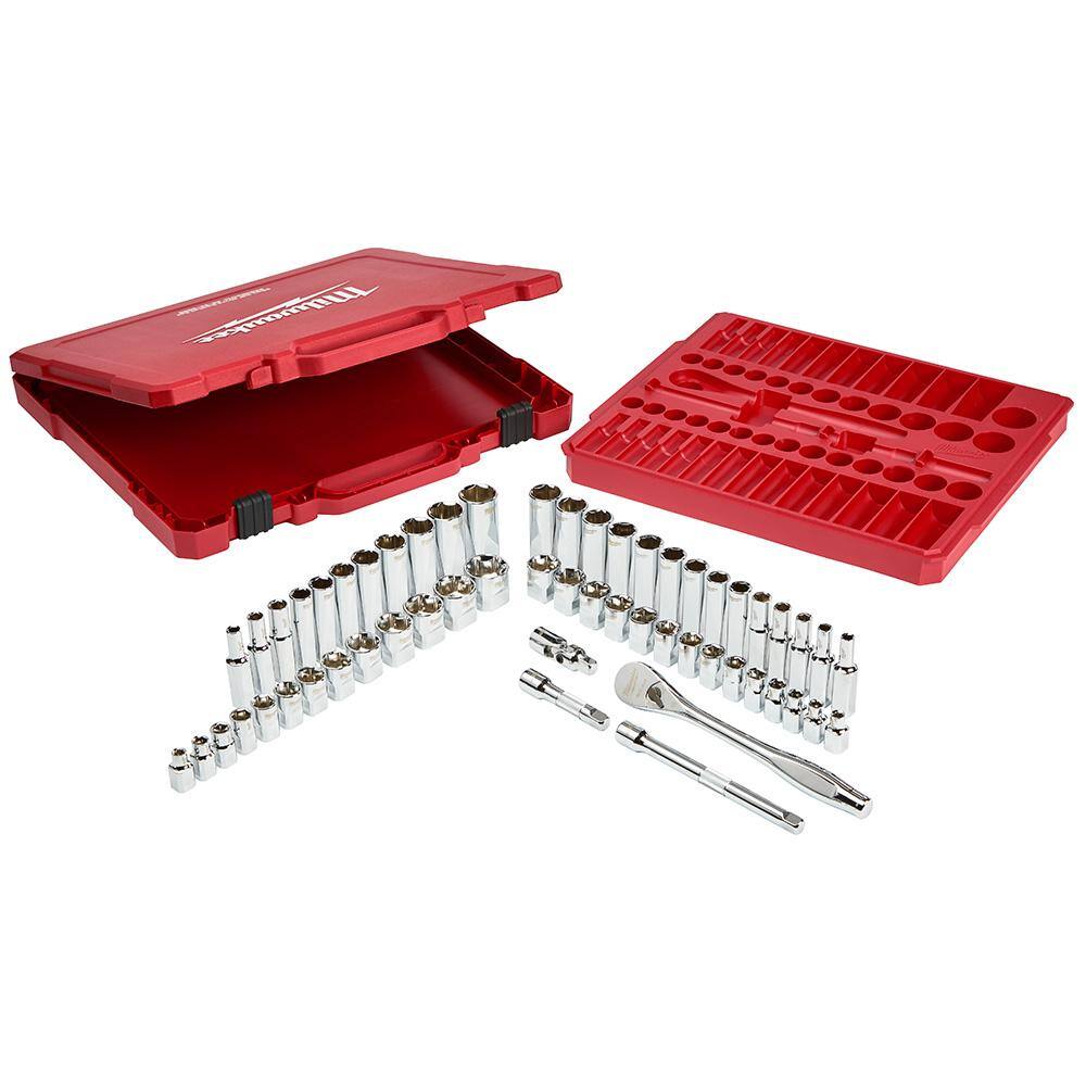 MW 38 in. Drive SAEMetric Ratchet and Socket Mechanics Tool Set with SAEMetric Combination Wrenches (70-Piece) 48-22-9008-48-22-9407-48-22-9507