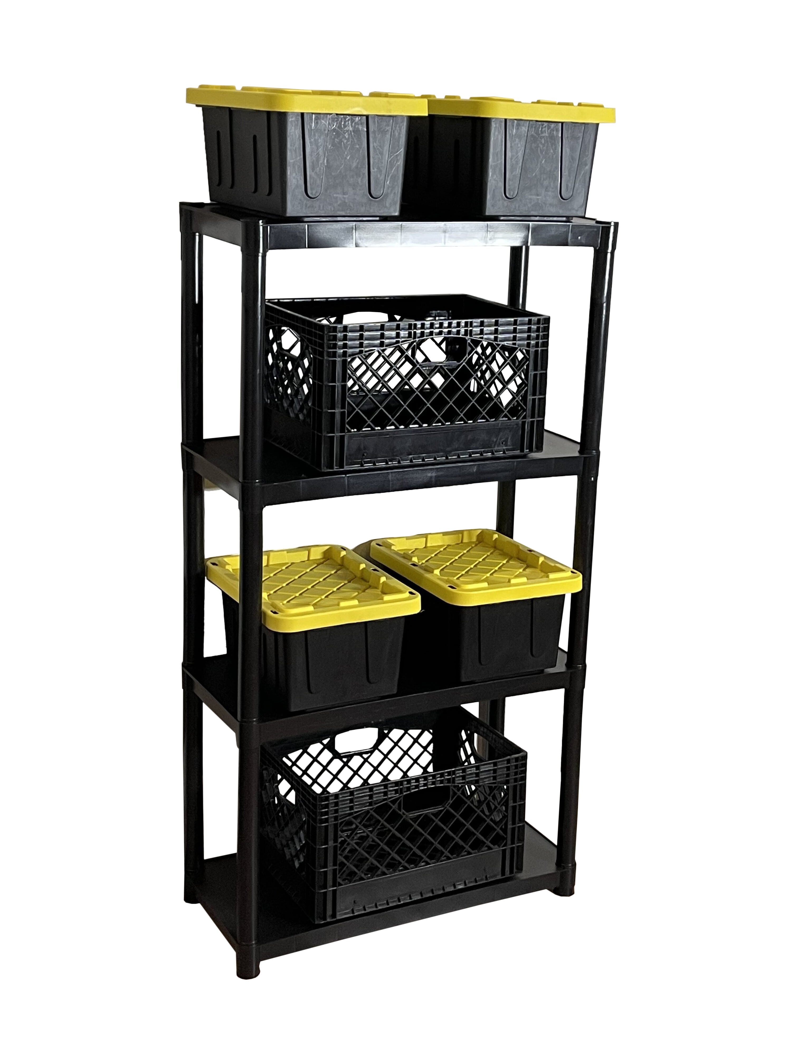 Juggernaut Storage Freestanding 4-Shelf Plastic Storage Shelf, Black, 280 lb Capacity