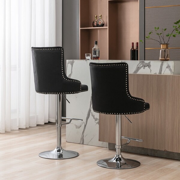 Set of 2 Adjusatble Height Upholstered Velvet Bar Stools