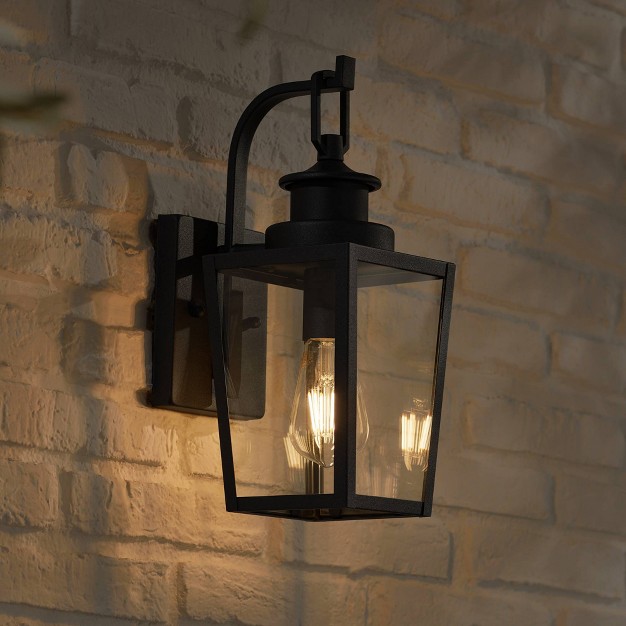 High Farmhouse Rustic Lantern Outdoor Wall Light Fixture Mount Porch House Edison Bulb Textured Black Finish Metal