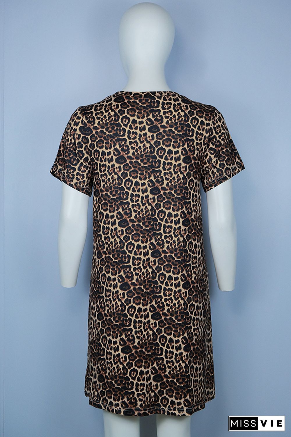 Leopard Printed O-Neck Short Sleeve Dress