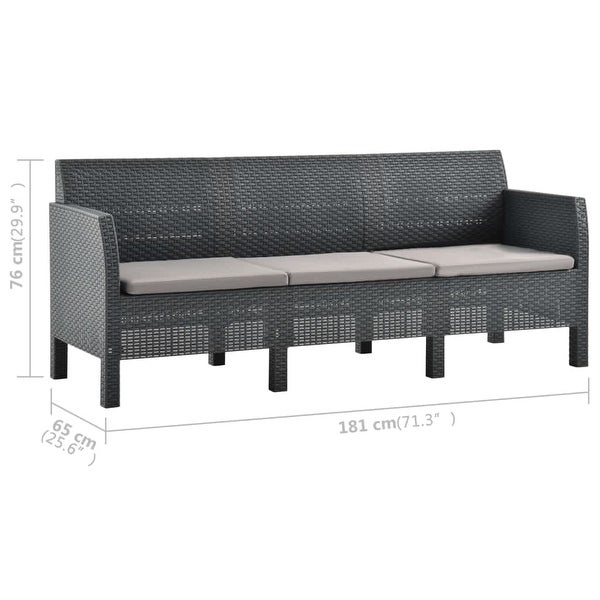 3 Piece Patio Lounge Set with Cushions PP Rattan Anthracite - Overstock - 36363387