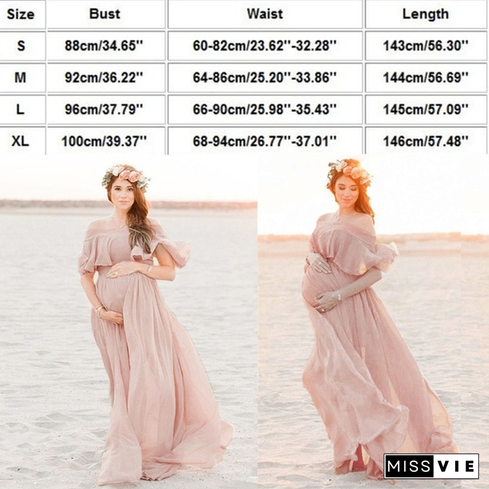 Fashion Maternity Photography Dress Short Sleeve Ruffles Solid Pregnants Women Dress for Photoshoot