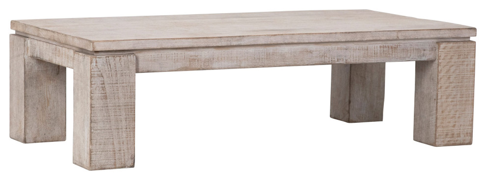 Amaya 56 quotRectangular Reclaimed Pine White Wash Block Feet Coffee Table   Farmhouse   Coffee Tables   by Karina Living  Houzz