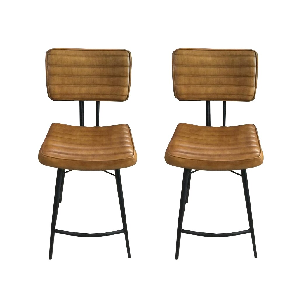 Set of 2 PU Counter Height Stool with Metal Legs