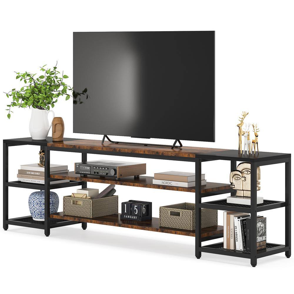 Tribesigns Tarik 78.7 in. Rustic Brown TV Stand Fits TV's up to 85 in. with 3-Tier Storage Shelves for Living Room TJHD-QP-0066