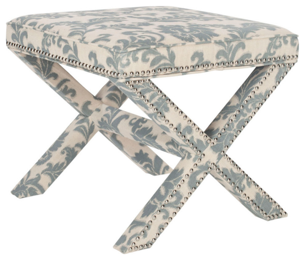 Arnold Ottoman Silver Nail Heads Slate/ Beige Print   Modern   Footstools And Ottomans   by Virgil Stanis Design  Houzz