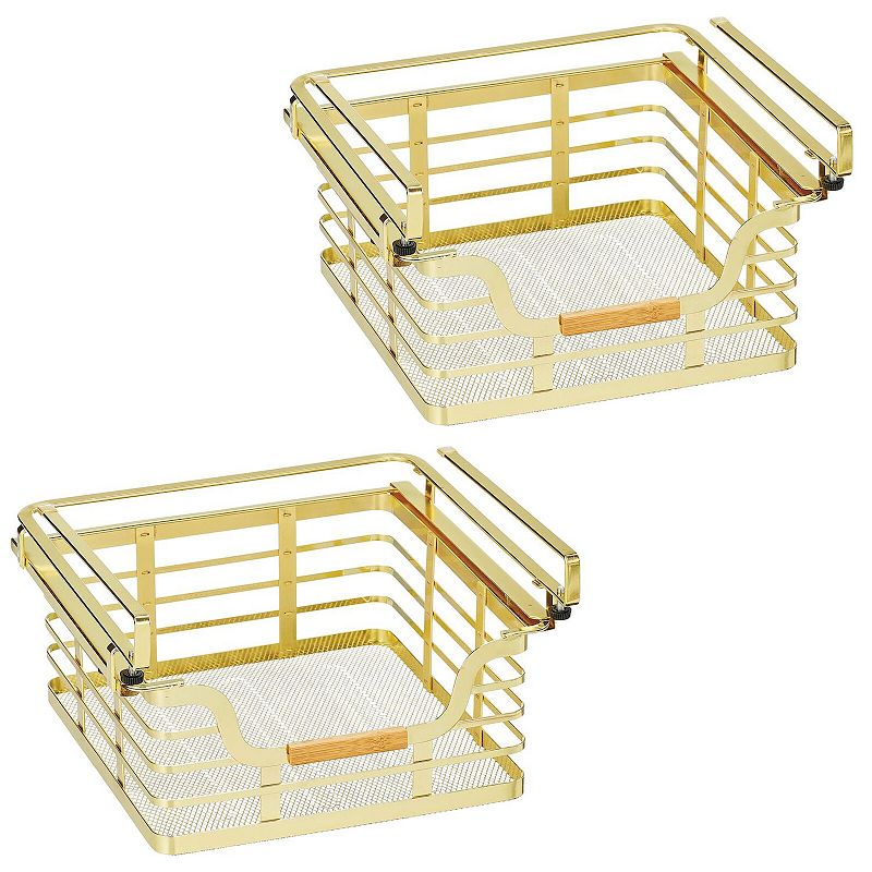 mDesign 11.32 Metal Wood Handle Kitchen Under Shelf Storage Baskets - 2 Pack