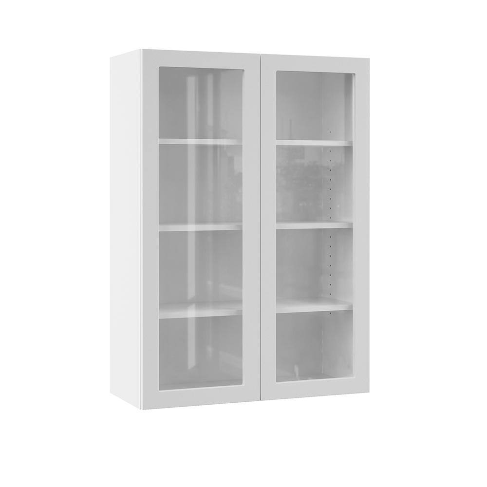 Hampton Bay Designer Series Edgeley Assembled 30x42x12 in. Wall Kitchen Cabinet with Glass Doors in White WGD3042-EDWH