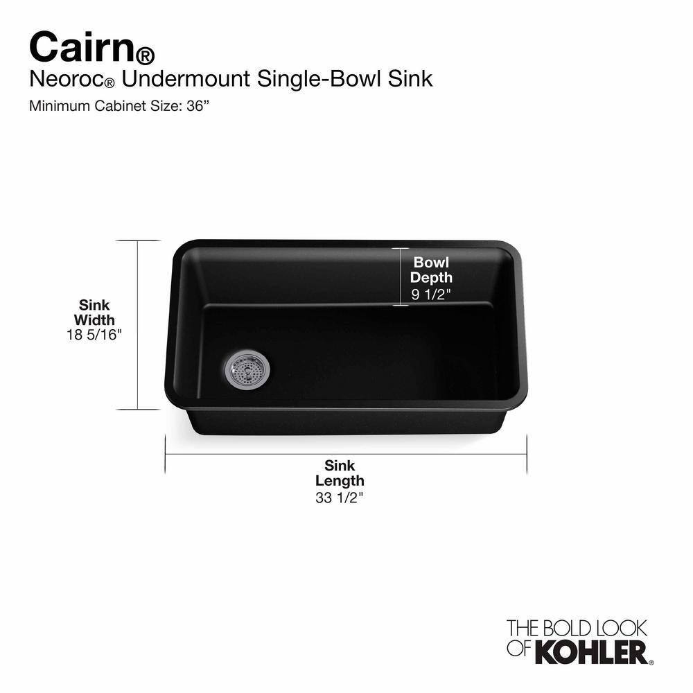 KOHLER Cairn Undermount Neoroc Granite Composite 33.5 in. Single Bowl Kitchen Sink Kit in Matte Black K-8206-CM1