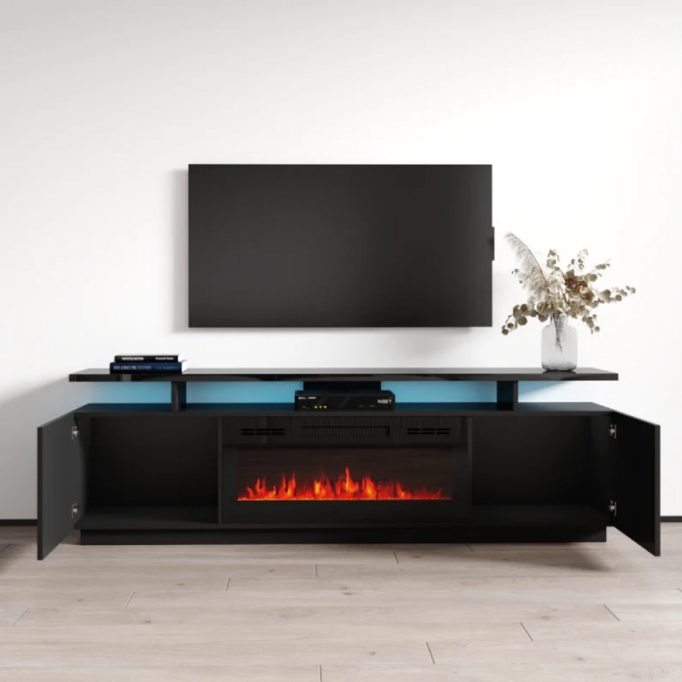 Mila Modern Fireplace TV Stand 71 quotW  Blonski   Contemporary   Entertainment Centers And Tv Stands   by Double Deals  Houzz