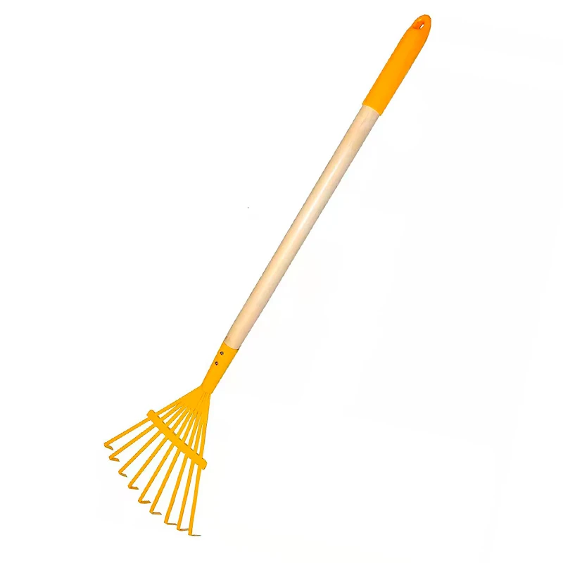 wood handle gardening tools Outdoor 4 pcs Kids Garden Tool Set Rake Spade Hoe and Leaf Rake