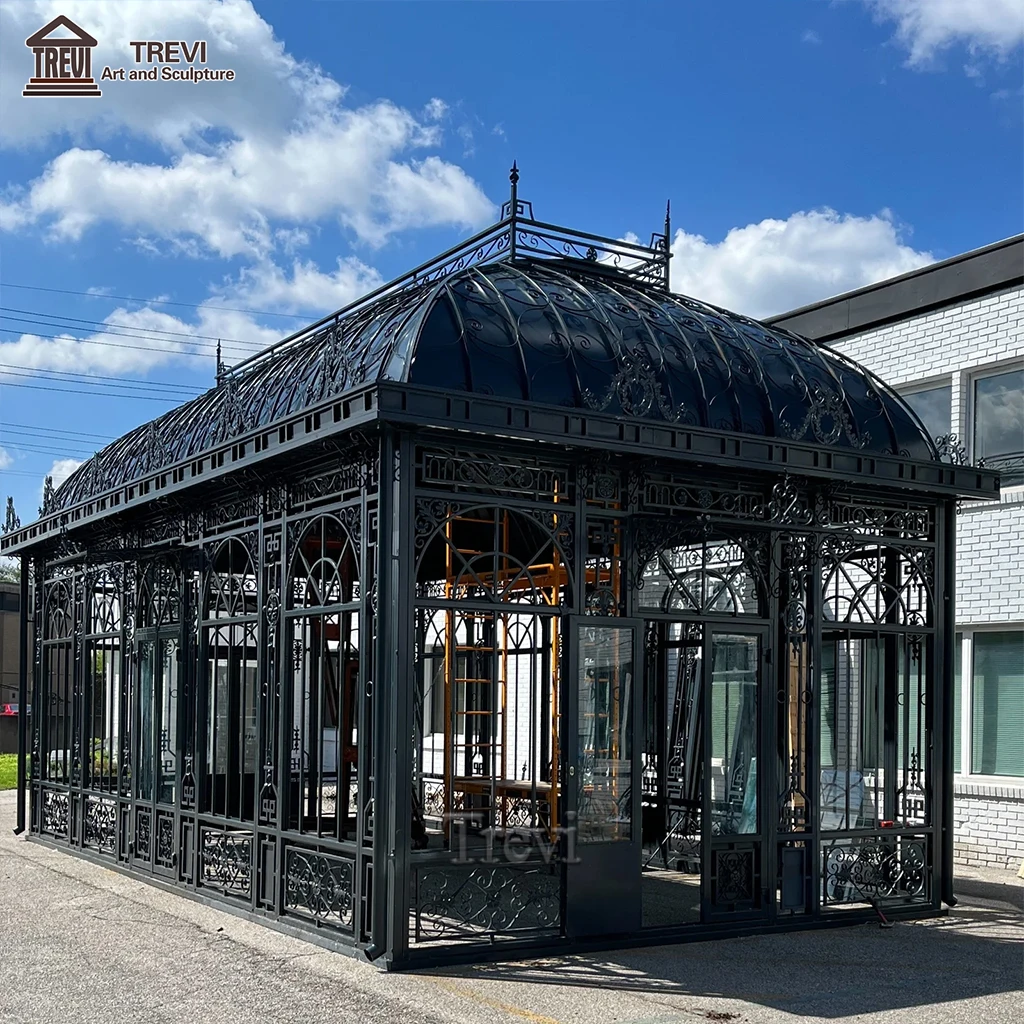 Garden Luxury Cast Metal Glass Sun Room Orangery Wrought Iron Large Gazebo