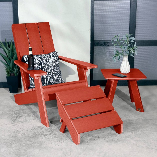 Italica 3pc Set With Modern Adirondack Chair Side Table amp Folding Ottoman Rustic Red Highwood