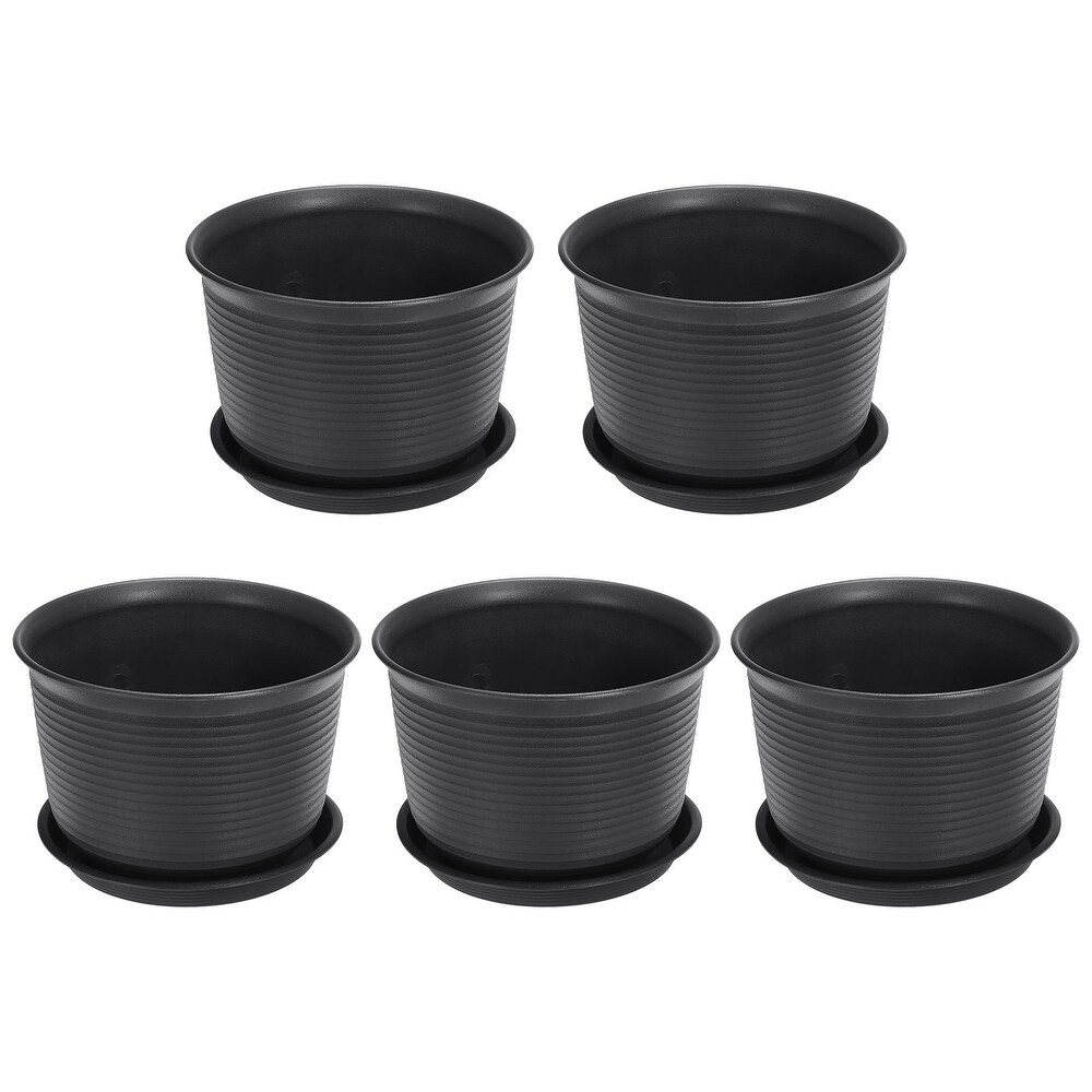 5Pcs 8.3 Inch Plastic Plant Flower Pots with Drainage Holes and Tray