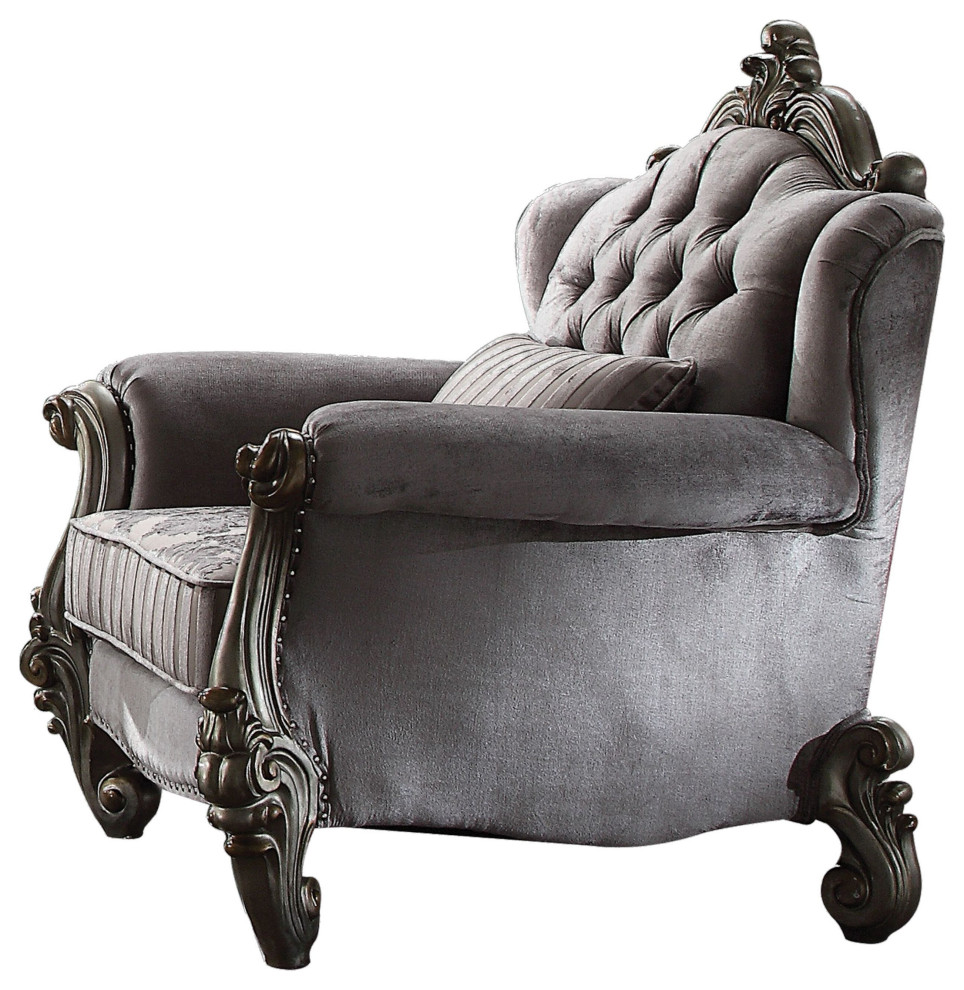 Versailles Chair With 1 Pillows  Velvet and Antique Platinum   Victorian   Armchairs And Accent Chairs   by GwG Outlet  Houzz