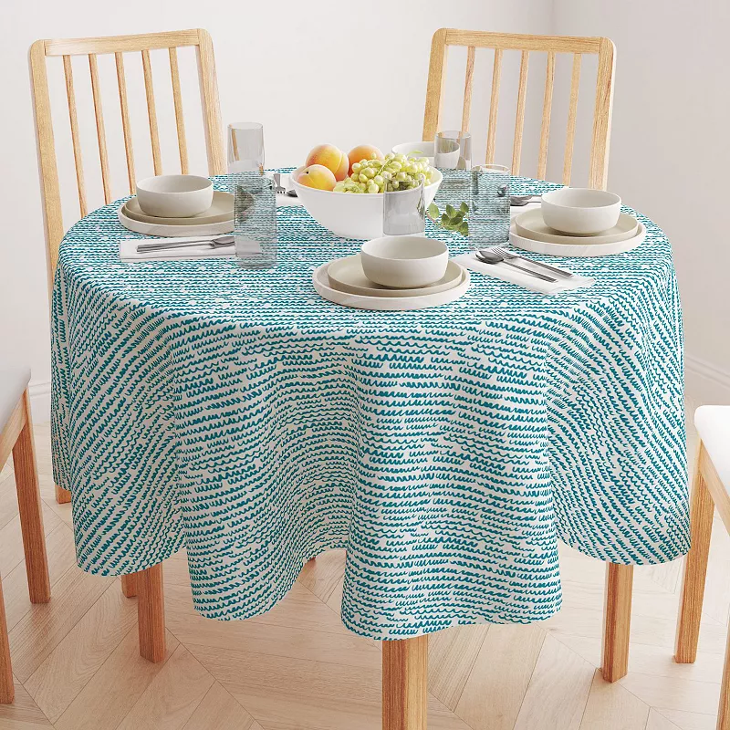 Round Tablecloth， 100% Cotton， 60 Round， Brush Stroke Scribbles