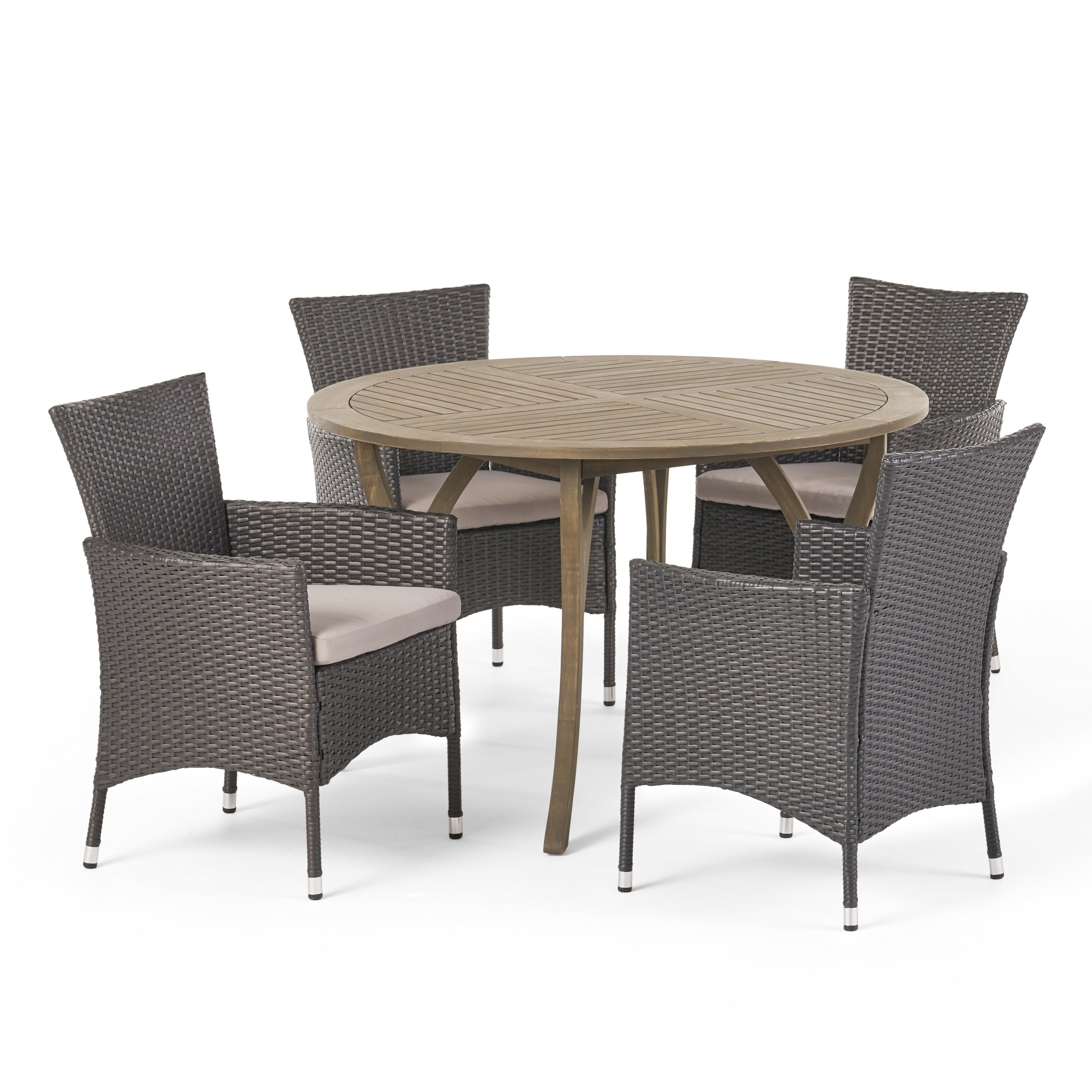 Valena Outdoor 5 Piece Acacia Wood and Wicker Dining Set