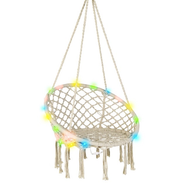 Tangkula Hammock Chair Macrame Swing Patio Hanging Hammock Chair W Led Lights Hanging Cotton Rope Hammock Swing Chair