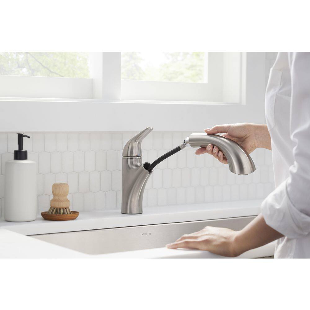 KOHLER Jolt Single Handle Standard Kitchen Faucet in Vibrant Stainless 30612-VS