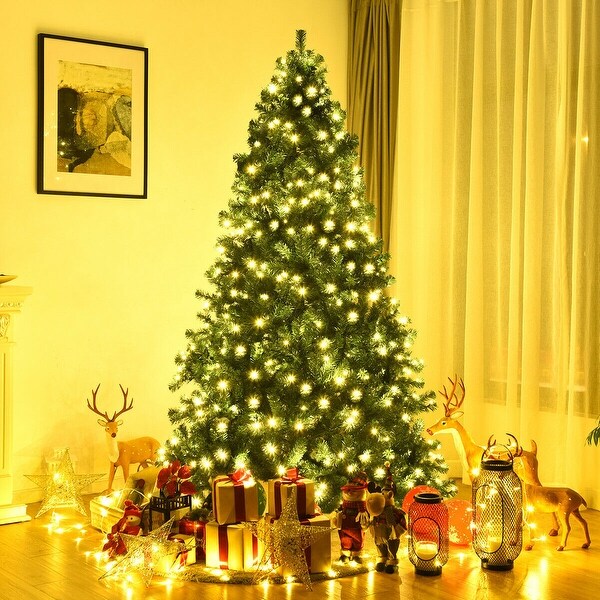 7.5Feet Prelit Artificial Natural Christmas Tree with LED Lights