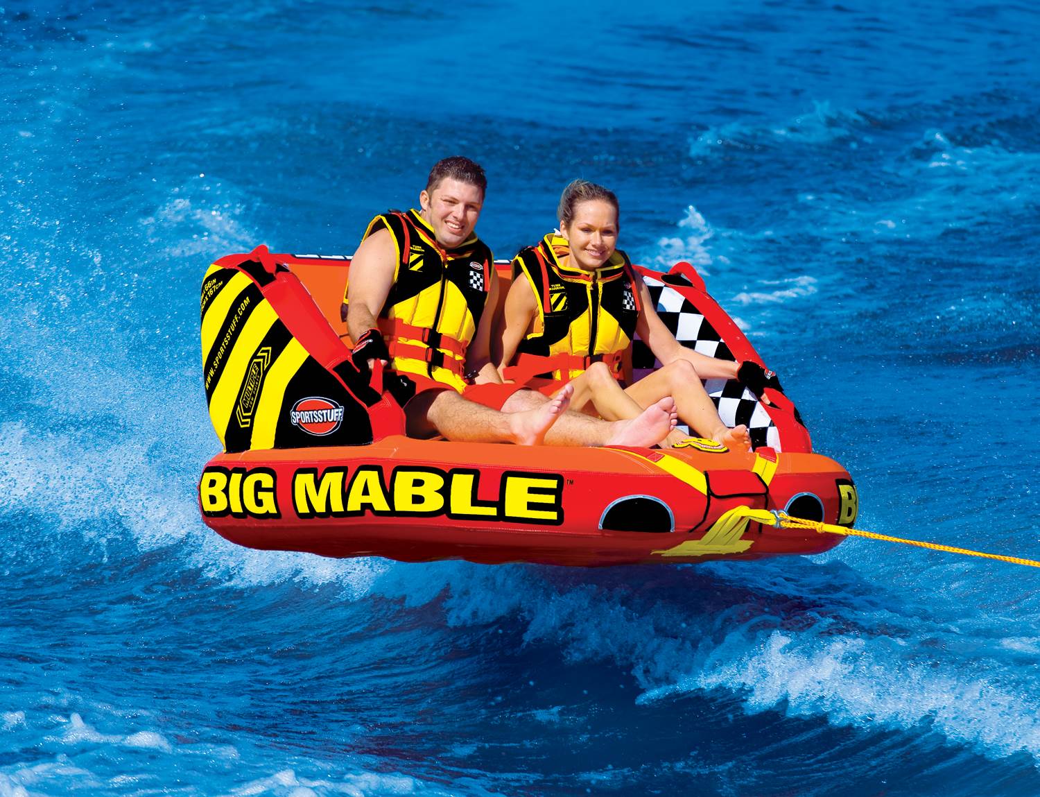 SPORTSSTUFF 53-2213 Big Mable Double Rider Towable Inflatable Tube with Tow Rope