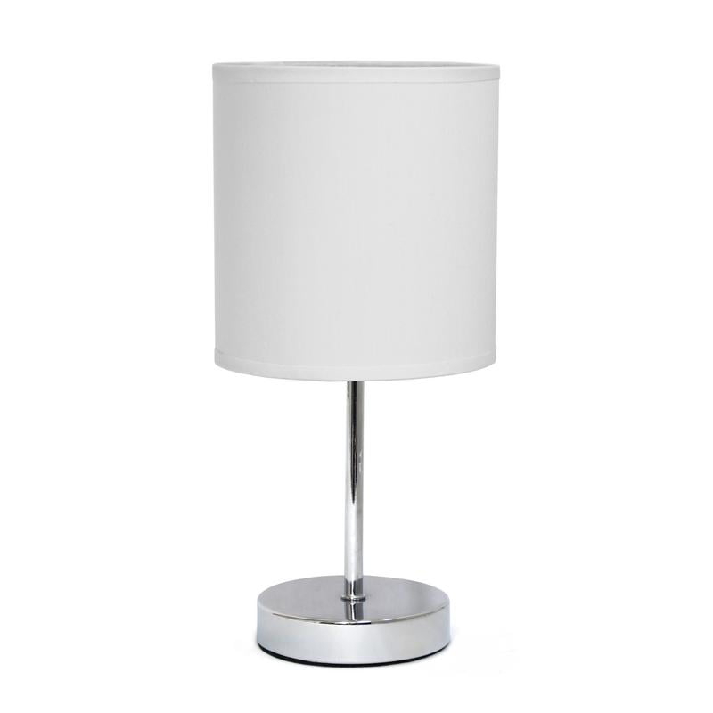 Simple Designs Chrome Mini Basic Table Lamp with Fabric Shade, White (H -11.8