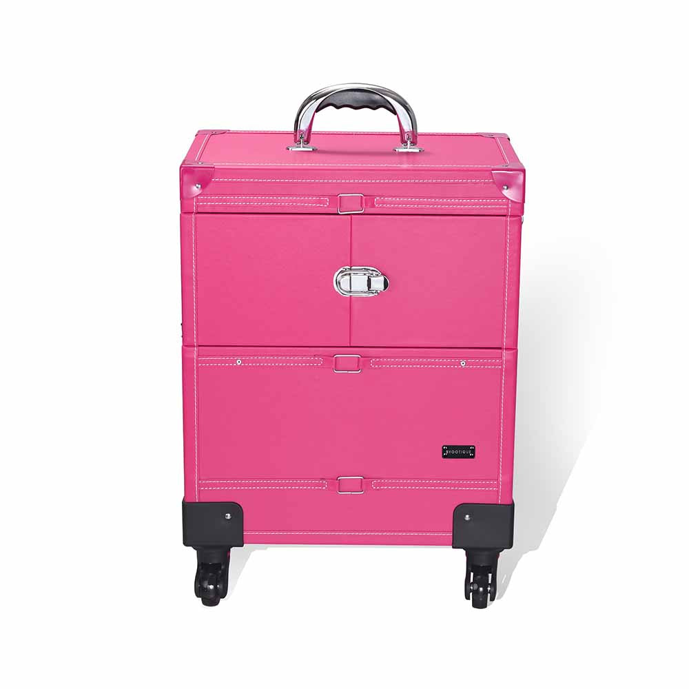 Byootique Rolling Makeup Case Lockable w/ 4-Wheel Mirror Pink