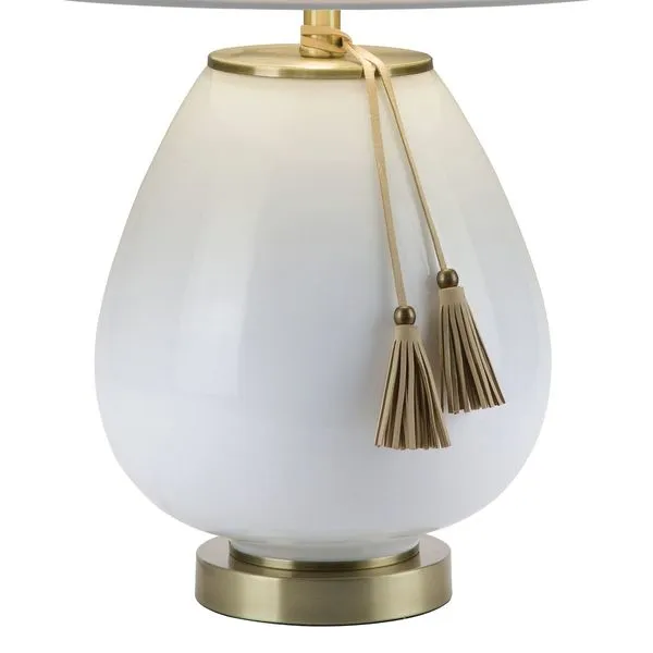 Catalina Carey Antique Brass and White Linen Shade Table Lamp