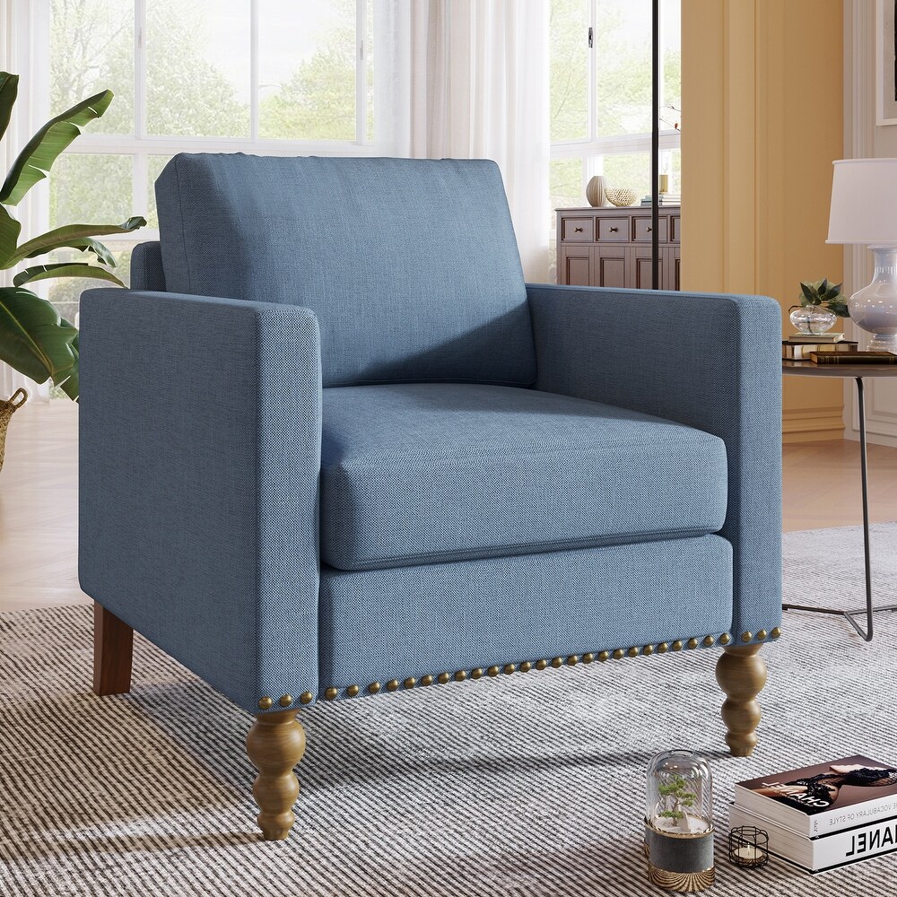 Classic Linen Armchair Accent Chair with Bronze Nailhead Trim