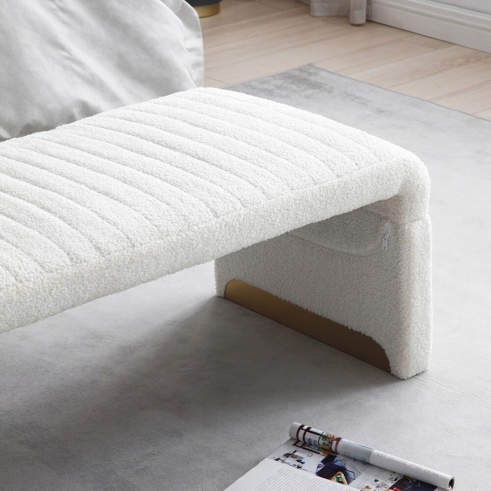 U Shape Arch Bench for Bedroom End of Bed  Upholstered Sherpa Fabric Ottoman Shoe Bench Footrest Stool Accent Bench