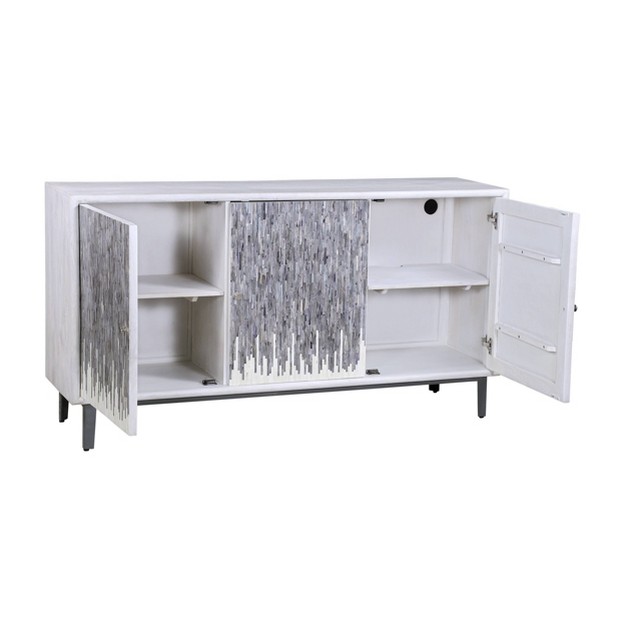 Blaise Mid century Modern 3 Door Storage Credenza sideboard White charcoal Treasure Trove