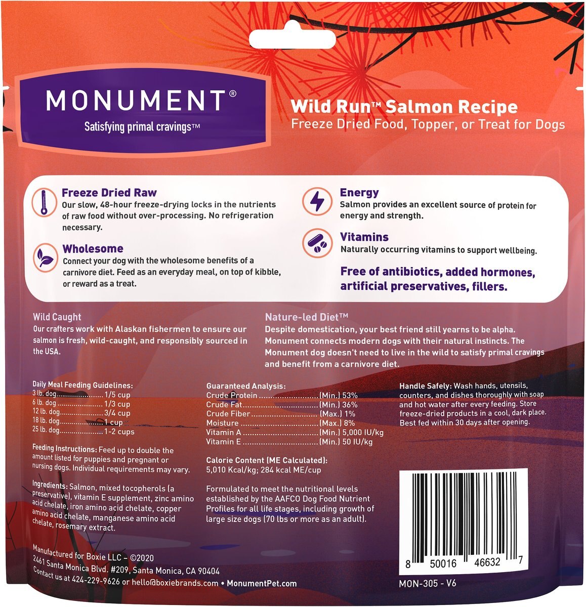 Monument Wild Run Salmon Recipe Freeze-Dried Dog Food， 4-oz bag