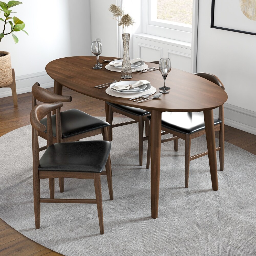 Kailey Mid Century 67 inch Oval Solid Wood Dining Table in Brown   67 inches