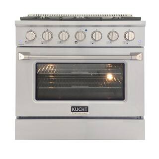 Kucht Pro-Style 36 in. 5.2 cu. ft. Natural Gas Range with Convection Oven in Stainless Steel and Silver Oven Door KNG361-S