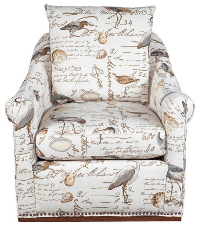 Sunset Trading Birdscript Rolled Arms/Nailhead Trim Fabric Swivel Chair in Cream   Contemporary   Armchairs And Accent Chairs   by Homesquare  Houzz