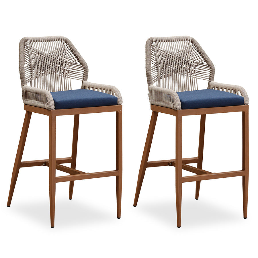 PURPLE LEAF Patio Sunbrella Bar Stools Set of 2  Rattan Bar Aluminum Bar Stool Outdoor Barstools with Back and Cushion for Garden Kitchen Island