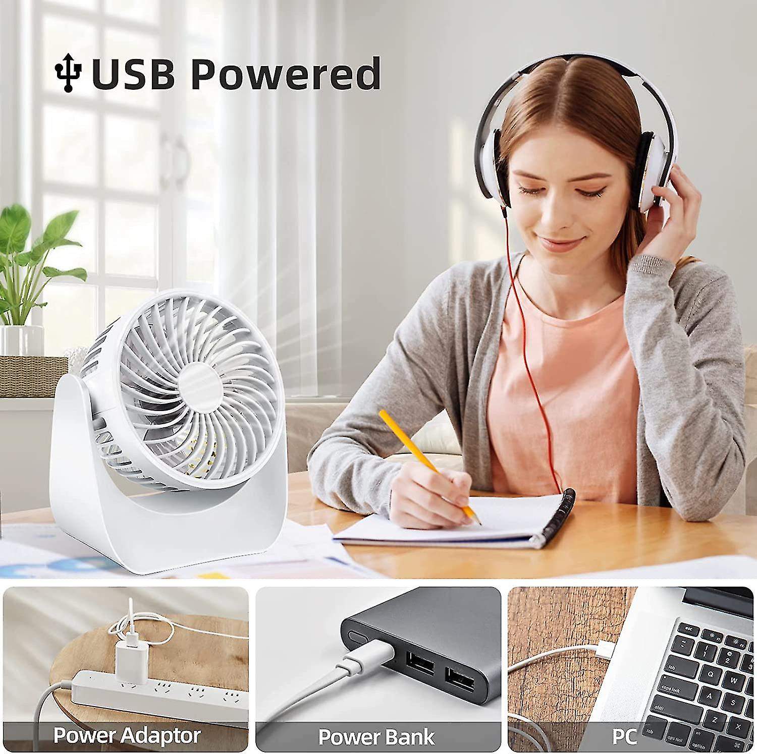 Usb Fan， Small Fan， 360 Rotation Portable Quiet Mini Usb Fan， 3 Speeds Desk Fan With 1.5m Usb Cable For Office/car/travel/camping(white)