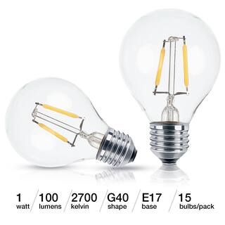 Brightech 1-Watt G40 Dimmable Energy-Saving E17 Base Vintage Edison LED Globe Light Bulbs Soft White 2700K (15-Pack) VD-PK9O-23YO