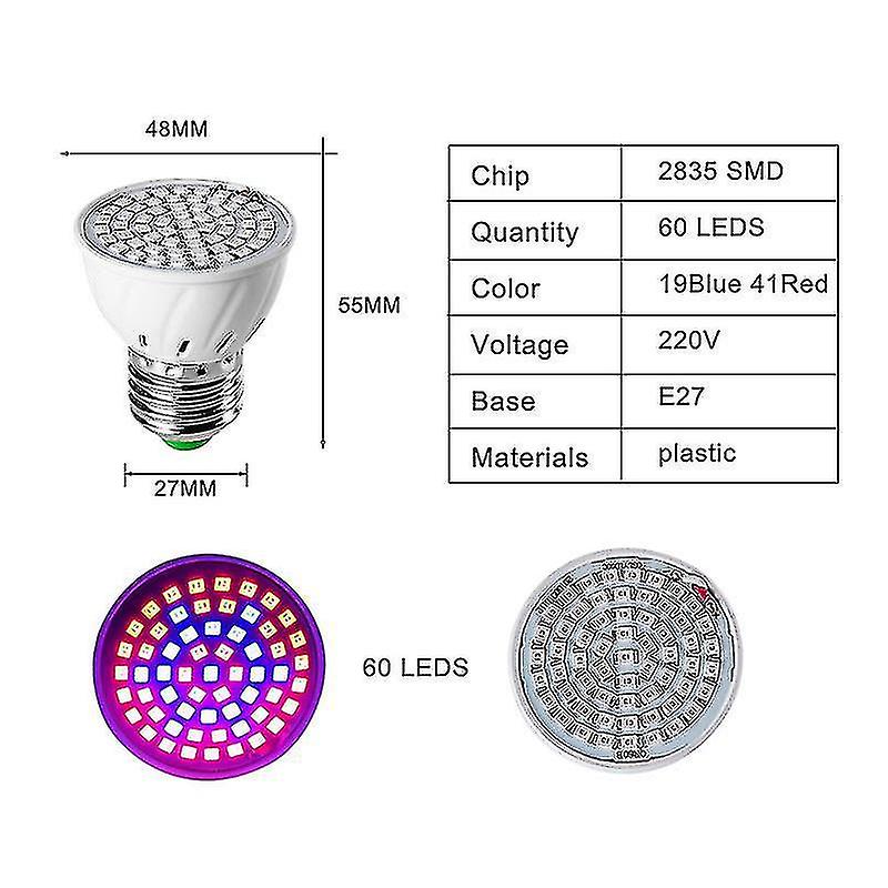 2pcs Led Plant Lamp Cup E27 Plant Indoor Fill Light Cup 60 Beads Led Plant Growth Lamp