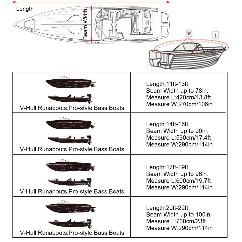 20-22ft Waterproof Heavy Duty Fabric Boat Cover， Oxford Trailerable Fits Fish Ski V-Hull Boats， Black