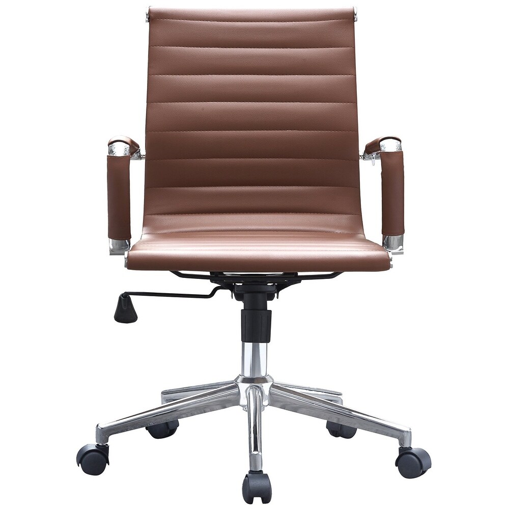 Mid Back PU Leather Executive Office Chair Ribbed Tilt Conference Room Boss Home Work Desk Task Guest With Arms