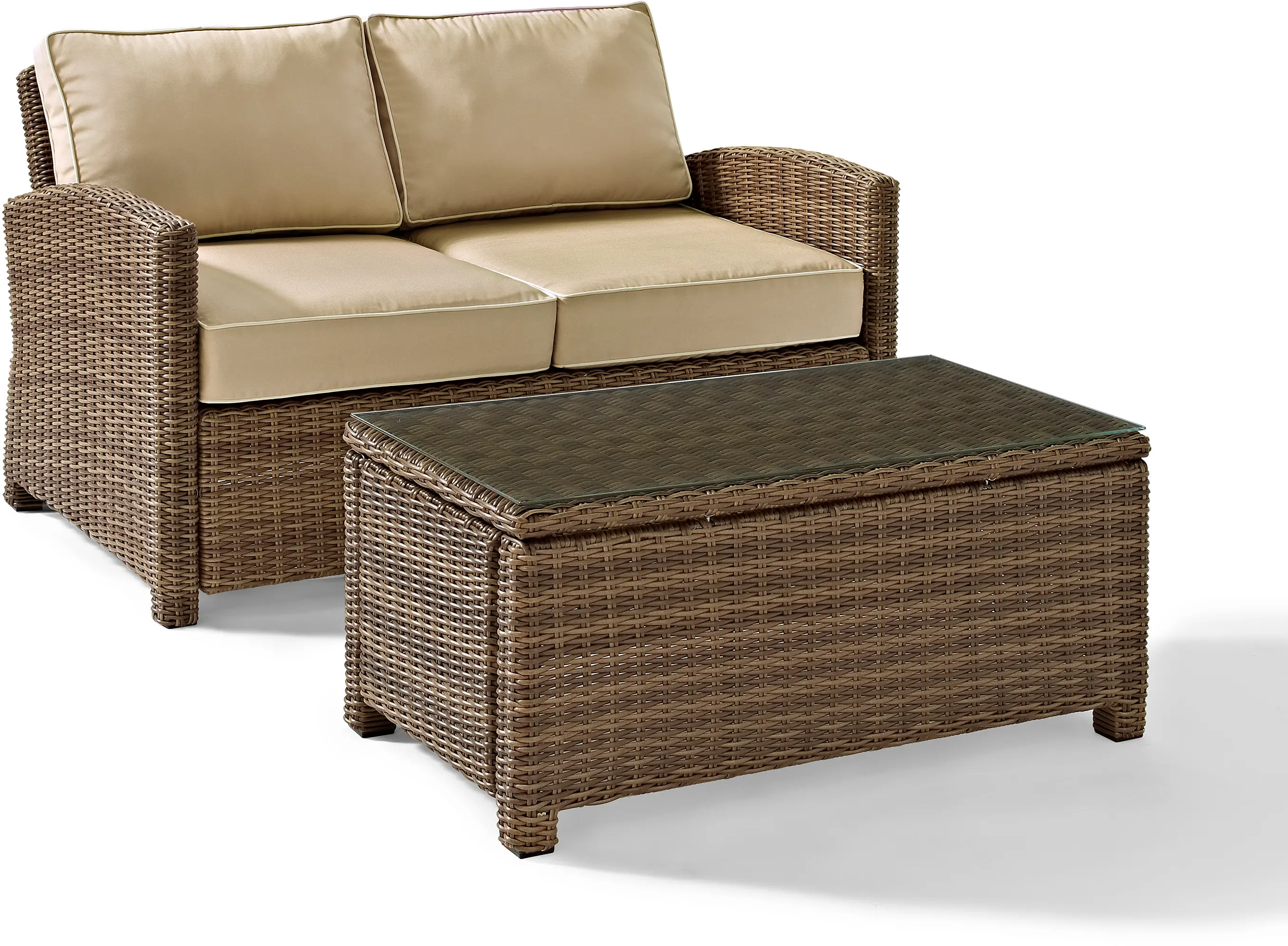 Bradenton Sand and Wicker 2 pc Loveseat and Table Set