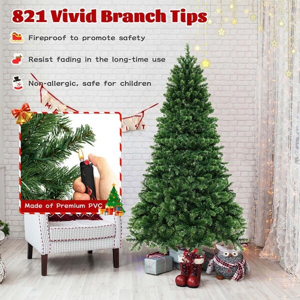 Costway 6FT/7FT/8FT Artificial Xmas Tree with 821/1188/1498 PVC Branch