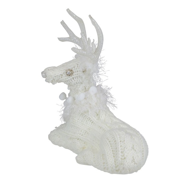 White Cable Knit Sitting Reindeer Christmas Figure