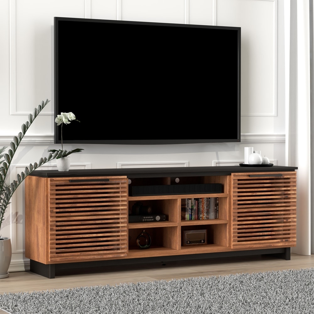 Bridgevine Home Graceland TV Stand Console  No Assembly Required  Two Tone Black and Bourbon Finish