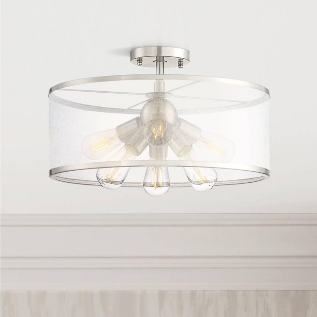 Wide Brushed Nickel 6 light Led Organza Sheer Drum Shade For Bedroom House