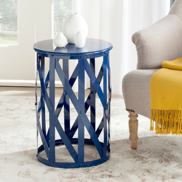 SAFAVIEH Bertram Navy Lattice Iron Stool - 14