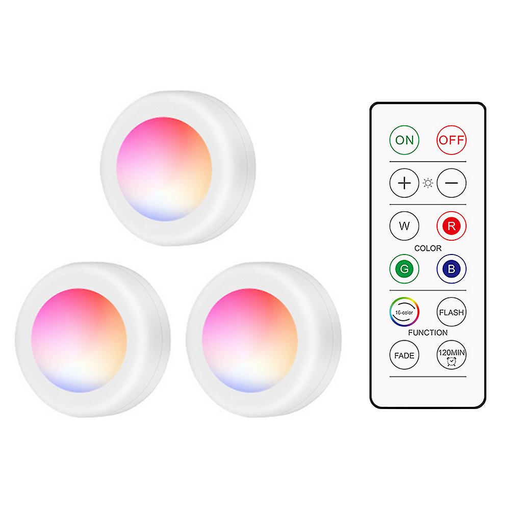 Leds Puck Light Cabinet Lighting With Remote 16rgb Closet Light 10 Dimmer Timer Function Wirelessly Battery Operated Night Lamp For Kitchens Bathrooms